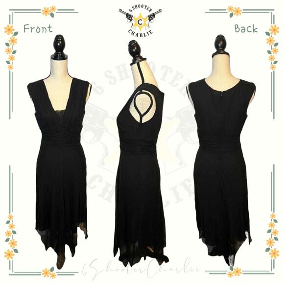 Redux Philip Dicaprio Elegant Black 100% Silk V-Neck Formal Dress Sz 4 - Picture 1 of 6